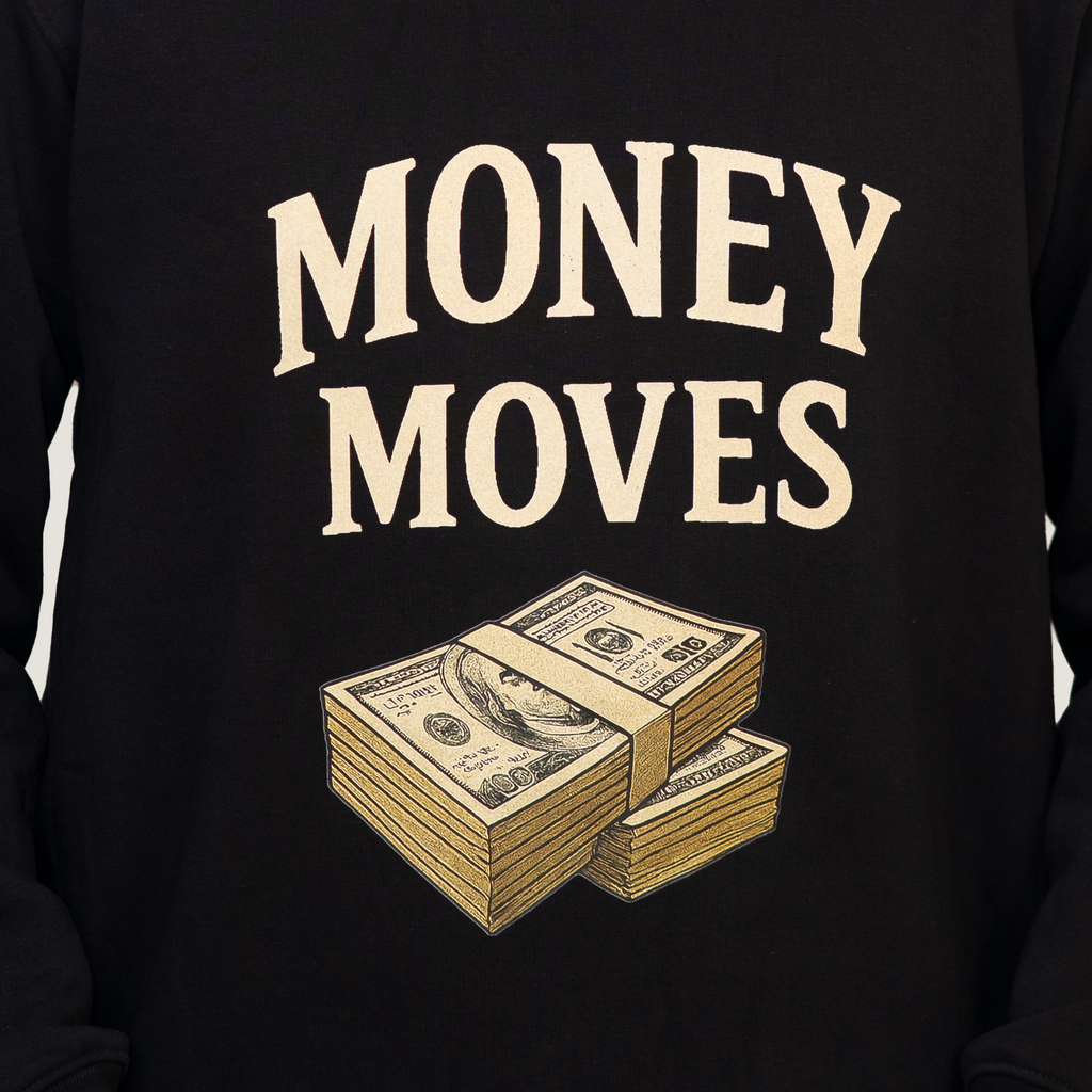 Money Moves Graphic Crewneck Sweatshirt - Black & Gold Print