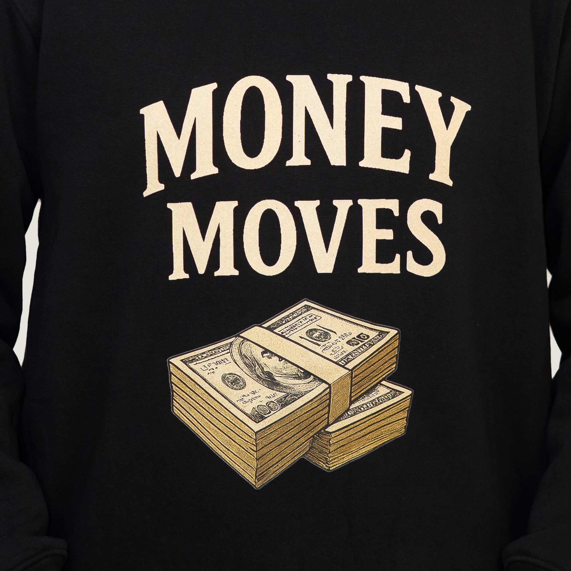 Money Moves Graphic Crewneck Sweatshirt - Black & Gold Print