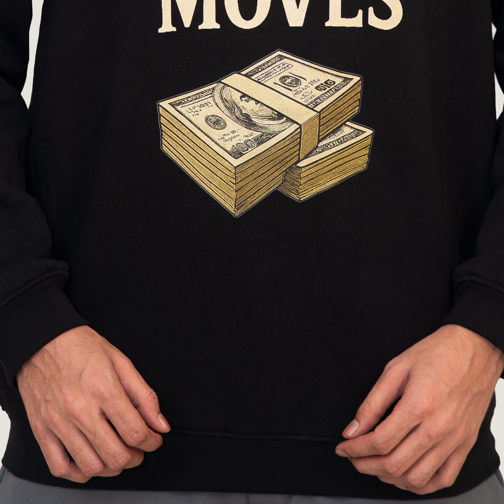 Money Moves Graphic Crewneck Sweatshirt - Black & Gold Print