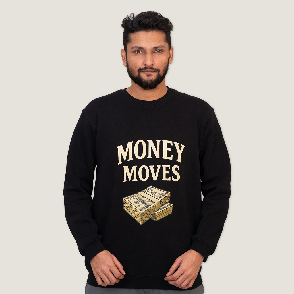 Money Moves Graphic Crewneck Sweatshirt - Black & Gold Print