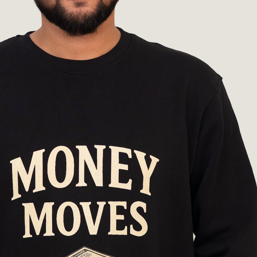 Money Moves Graphic Crewneck Sweatshirt - Black & Gold Print