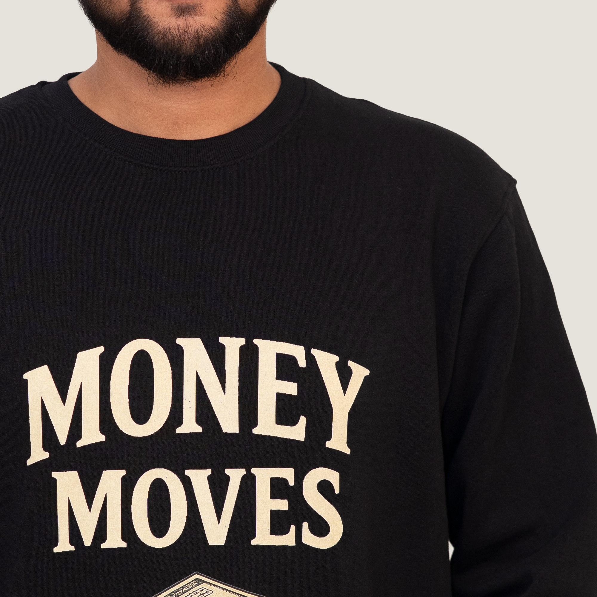 Money Moves Graphic Crewneck Sweatshirt - Black & Gold Print
